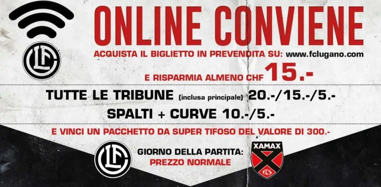 Lugano - Xamax, acquista il biglietto in prevendita e risparmia!